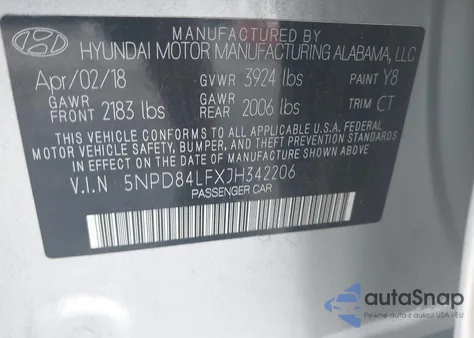 2018 Hyundai Elantra Sel from USA, damaged, VIN 5NPD84LFXJH342206